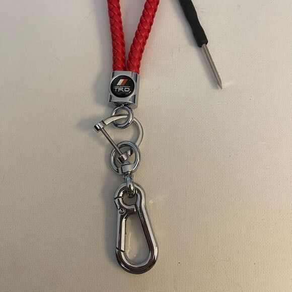 TRD Toyota Red Leather Rope fob keychain with Logo NWT - Picture 2 of 5